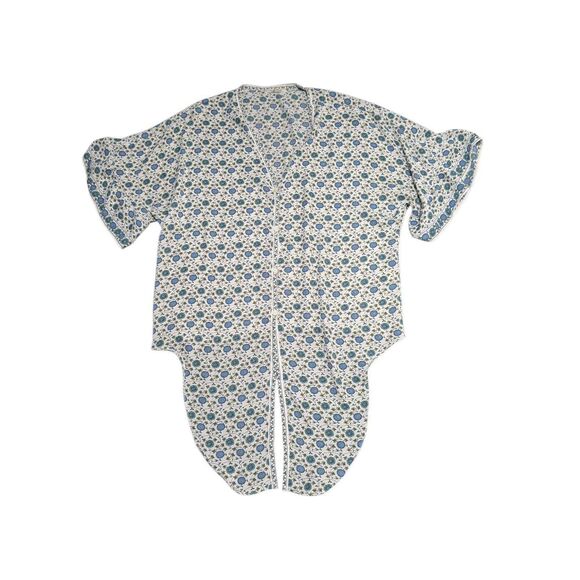 Max Studio Blue Kimono Sleeve Tie-Front Blouse Print Bell Sleeve Women's Small - Picture 1 of 3